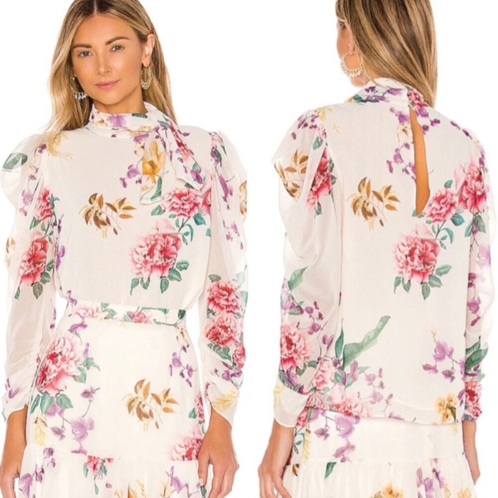 KEEPSAKE The Label About Us Puff Sleeve Top In Creme Botanical Floral Size S/4